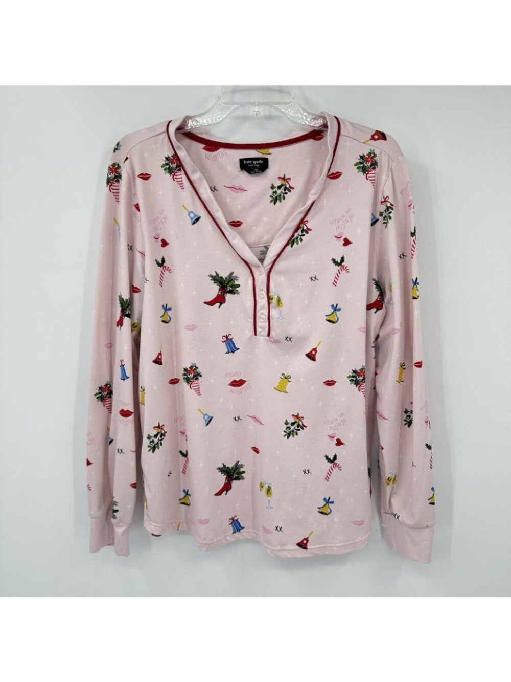 KATE SPADE 2 piece pajama set LARGE christmas holiday merry kissmas NYE festive - Picture 2 of 12
